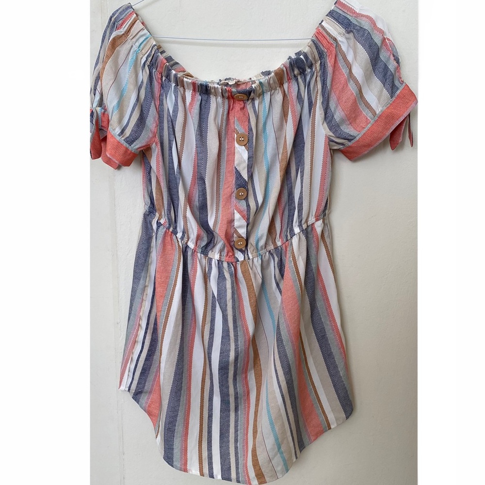 Blush striped dress off shoulder